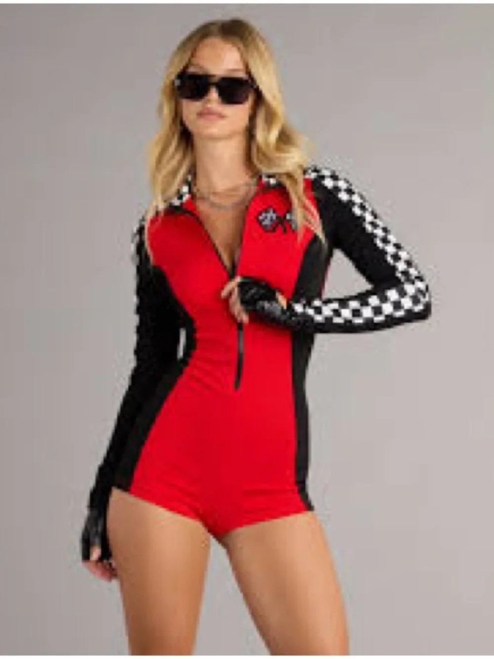 Red & Black Checkered Racing Romper